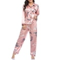 thumbnail image 2 of Gvmfive Women Silk Satin Loungewear Button Down Printed Long Sleeve Top and Pants Sleepwear Pj Set, 2 of 4