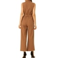 thumbnail image 3 of INSPIRE CHIC Women's Ankle Tie Waist Workwear Button Front Sleeveless Jumpsuit XL Brown, 3 of 6