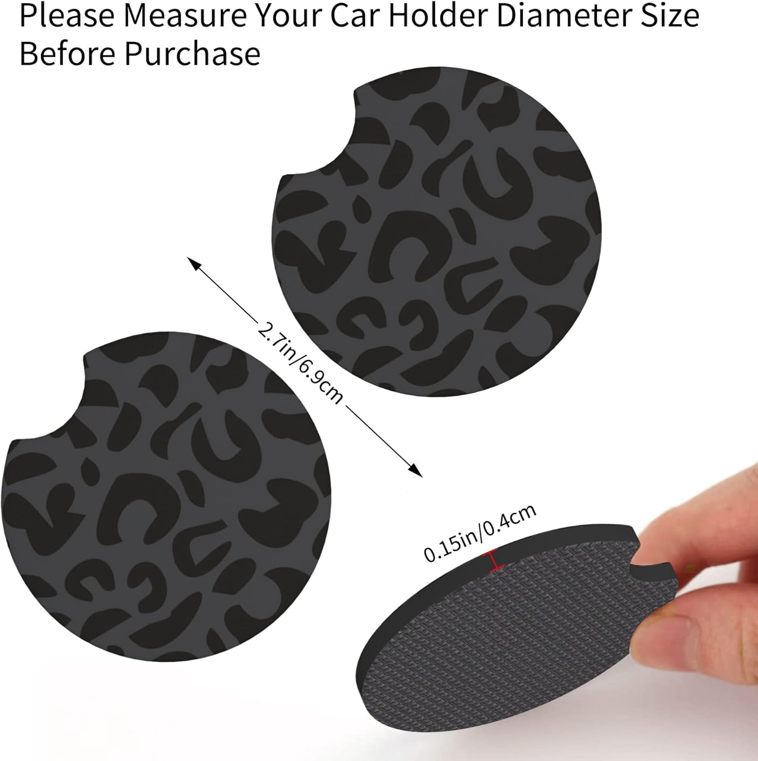 Black Leopard Print Steering Wheel Cover for Women,Universal 14-15 Inch Anti-Slip Breathable with 2 Pieces Car Coasters Cheetah Animal Print Car Wheel Cover Accessories