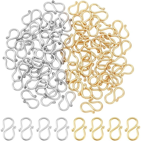 60Pcs 2 Colors S-Hook Clasps 304 Stainless Steel Necklace Clasp Connectors Metal S Hooks Clasps for Necklace Bracelet Jewelry Making and DIY Crafts 12mm Long