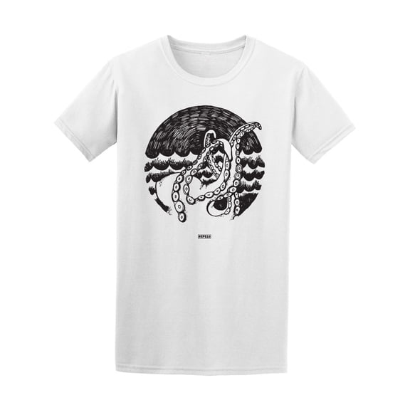 B&W Octopus In Sea T-Shirt Men -Image by Shutterstock, Male x-Large