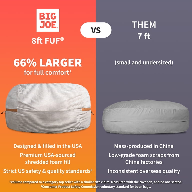 Big Joe Fuf 8Ft Giant Foam Bean Bag Chair, Oversized Couch with