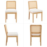 Guyou Farmhouse Rattan Dining Chairs Set of 2, Modern Wooden Kitchen Chairs with Cane Back, Chenille Upholstered Dining Room Chairs, Boho Wicker Woven Dining Side Chairs for Dining Room, White