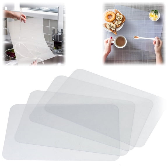 Clear Plastic Placemats Set of 4 - Table Protector for Dining, Kitchen, Office, Heat Resistant, Crystal Clear, Wipeable Place Mats