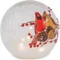 thumbnail image 2 of Mark Feldstein & Associates Woodland Cardinal Pair Rosy Red 6 x 6 Crackle Glass LED Lighted Holiday Globe, 2 of 6