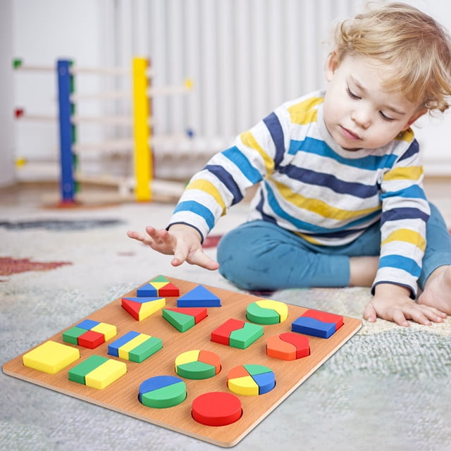 Ovzne Children's Geometry Puzzles Puzzle Boards Wooden Puzzle Shapes Building Blocks Children's Intelligence Matching Early Education Toys On Clearance