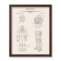 Poster Master Superhero Blueprint Poster - Superhero Suit Patent Print - Comic Book Art - Fantasy Art - Armored Robot Art - Weapon Art - Great Playroom or Kid's Room Decor, 8x10 Brown Framed