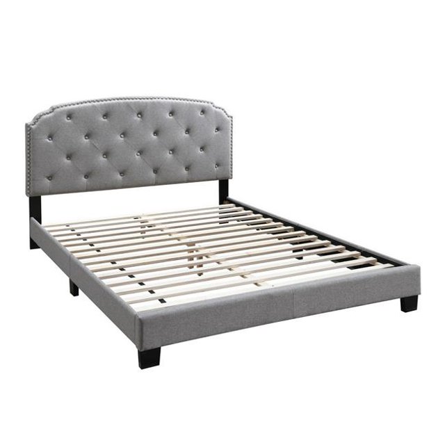 Benjara BM232031 Lit Simple avec Tête de Lit Capitonnée, Gris Clair