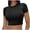 Black, variant on Hauaitttt Womens Basic T Shirts Neck Short Sleeve Crop Tops Cute Summer Tops Slim Fit Tees Outfits French Flag Sports Bra Womens Sports Bra Tops Women Workout Sports Bras Open Back Sports Bras for