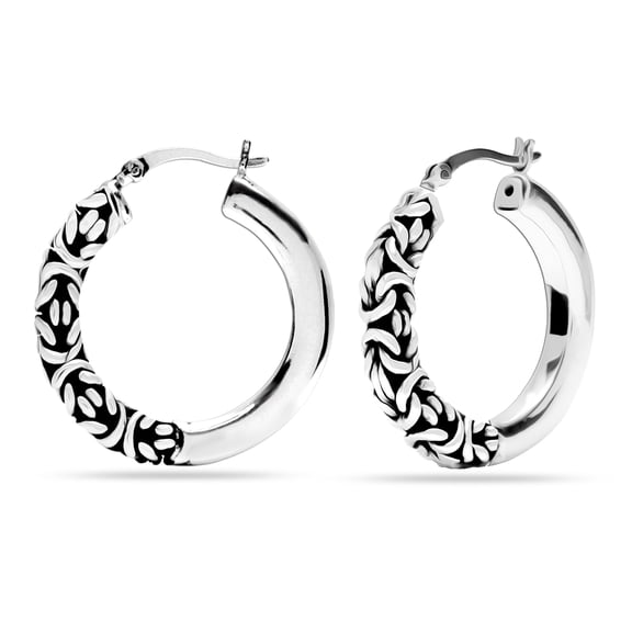 LeCalla 925 Sterling Silver Hoop Earrings for Women Antique Byzantine Inspired Click-Top Hoops