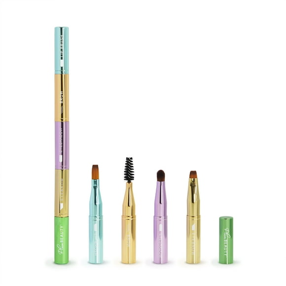 Plum Beauty Ensemble de Pinceaux de Maquillage de Voyage Empilables 4-en-1 - Design Compact avec Sourcils, Fard à Paupières, Formeur de Sourcils et Pinceau à Lèvres pour une Beauté en Déplacement