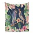 thumbnail image 1 of Leaves Soft Flannel Fleece Throw Blanket, Japanese Leaf Composition with Exotic Birds Owl Motif Avian Animals, Cozy Plush for Indoor and Outdoor Use, 50" x 60", Multicolor, by Ambesonne, 1 of 6