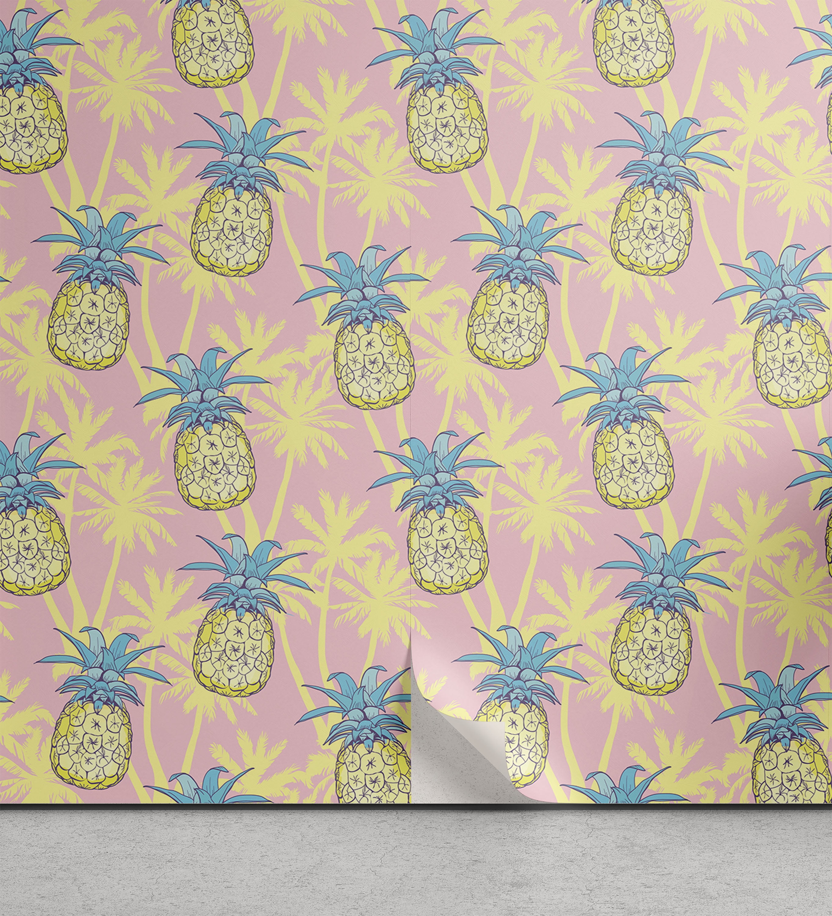 Hawaiian Peel & Stick Wallpaper, Pastel Rhythmic Pineapples Pattern on