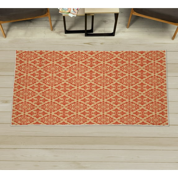 Retro Decorative Rug, Antique Victorian Floral Patterns in Modern Graphic Print Old Fashioned, Quality Carpet for Bedroom Dorm and Living Room, 6 Sizes, Burnt Sienna Champagne, by Ambesonne