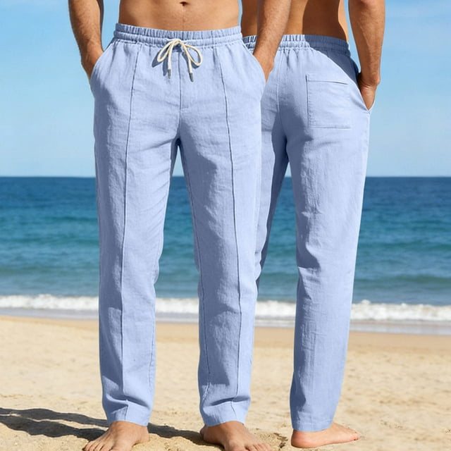 Ceisia Gift Men's All-Season Casual Pants - Solid Color Drawstring Pocket Fashionable Straight Leg Elastic Waist Pants