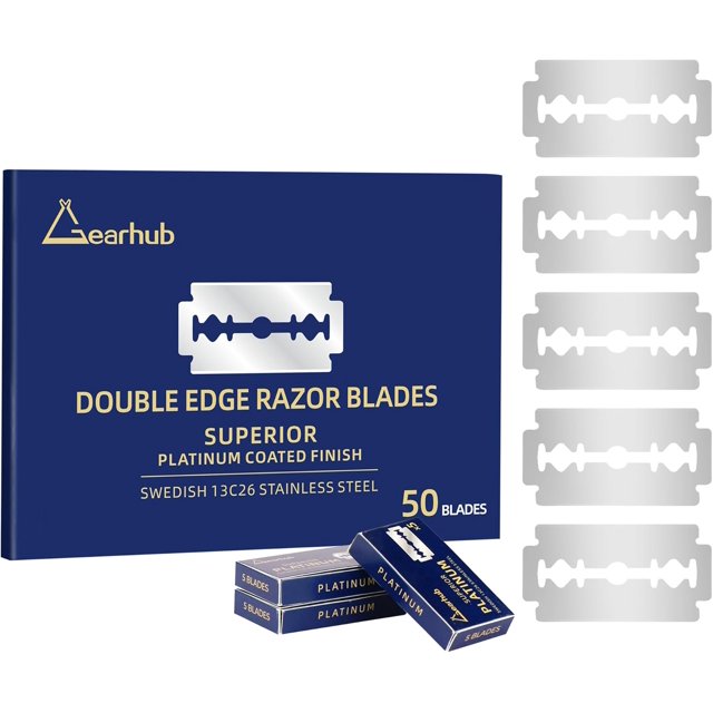 Gearhub 50 Unités Lames de Rasoir de Sûreté Platine Double Tranchant Acier Inoxydable Suédois 13C26 pour Rasage Humide Hommes Femmes Barbier Bikini Aisselle Cheveux