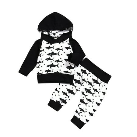 

Infant Baby Boy Shark Hoodie Outfit Sweatshirt Tops+Pants Set Spring Autumn Winter Clothes