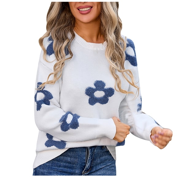 Women's Round Neck Embroidered Long Sleeved Sweater