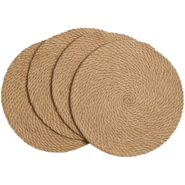 Round Placemats Set of 4 Heat Resistant Cotton Rope Braided 12 inch Place Mats for Dining Table Thick Fabric Absorbent Table Mats Trivet (Light Gray, 12 Inch)