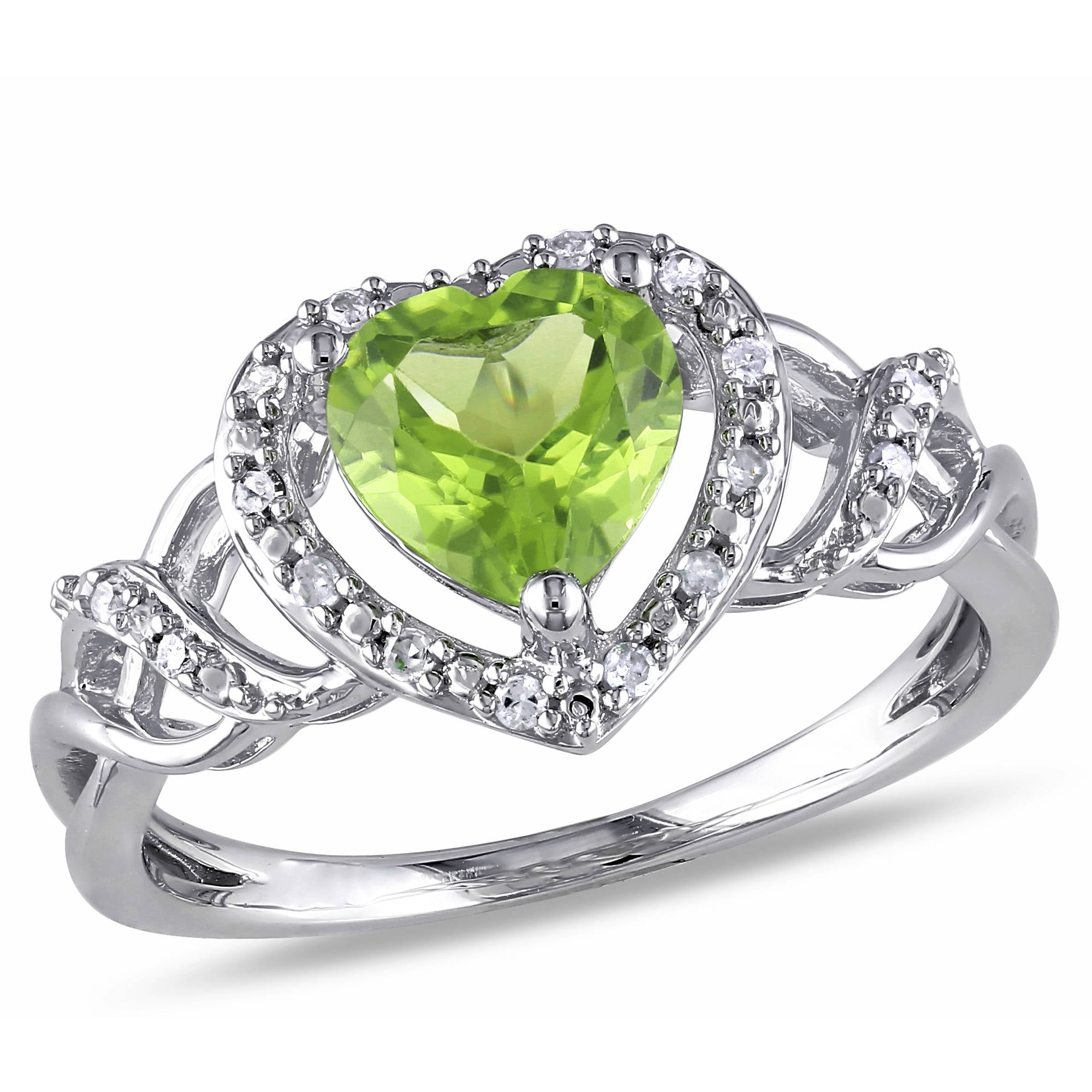 Tangelo 1-1 3 Carat T.G.W. Peridot and Diamond-Accent Sterling Silver Heart Ring by Delmar Manufacturing LLC