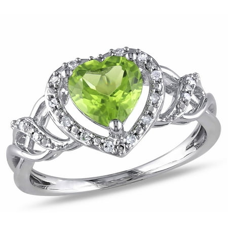 1-1/3 Carat T.G.W. Peridot and Diamond-Accent Sterling Silver Heart Ring