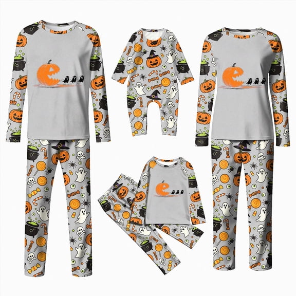 Halloween Family Pajamas Sets 2Pcs Ghost Print Holiday PJs Sleepwear Loungewear for Man/Woman/Kid/Baby