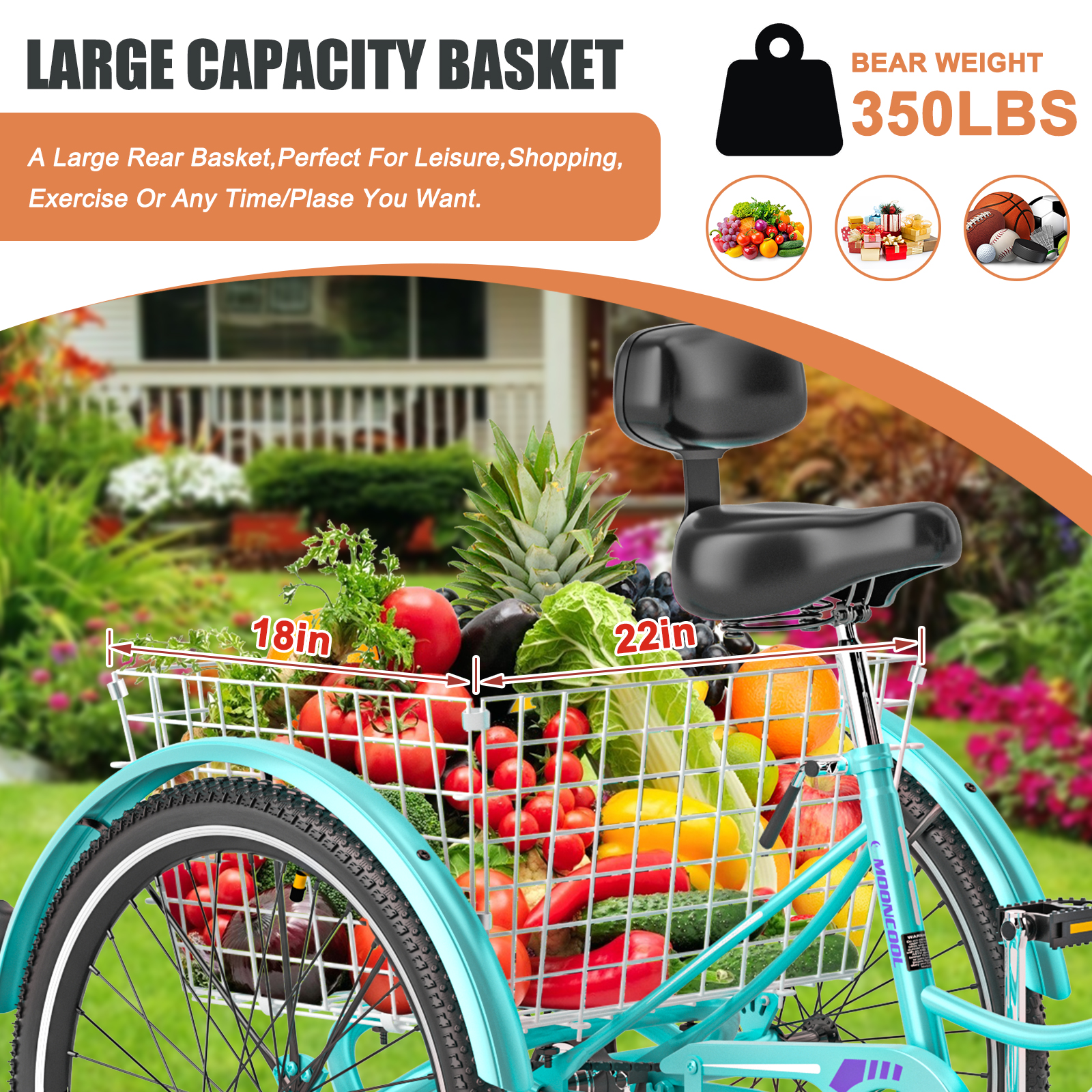 Mooncool Adult Tricycle 20/24/26 inch 7 Speed, Three Wheel Bicycle for Adult, Trike Cruiser W/ Tools & Big Basket for Exercise Shopping Picnic Outdoor Activities