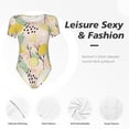 thumbnail image 6 of Daiia Lemon Leaves print Women's Crew Neck Short Sleeve Bodysuit Fashion Tops Fit Casual Basic Extender Bodysuit-X-Large, 6 of 9