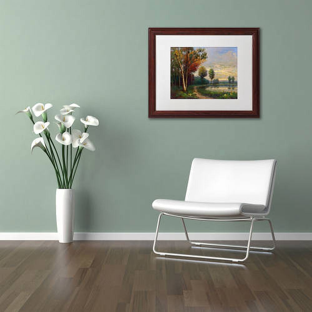 Trademark Fine Art "Landscape with a Lake" Canvas Art by Daniel Moises, White Matte, Wood Frame