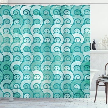 Ambesonne Ocean Shower Curtain, Swirled Spiral Sea Waves, 69"Wx70"L, Aqua