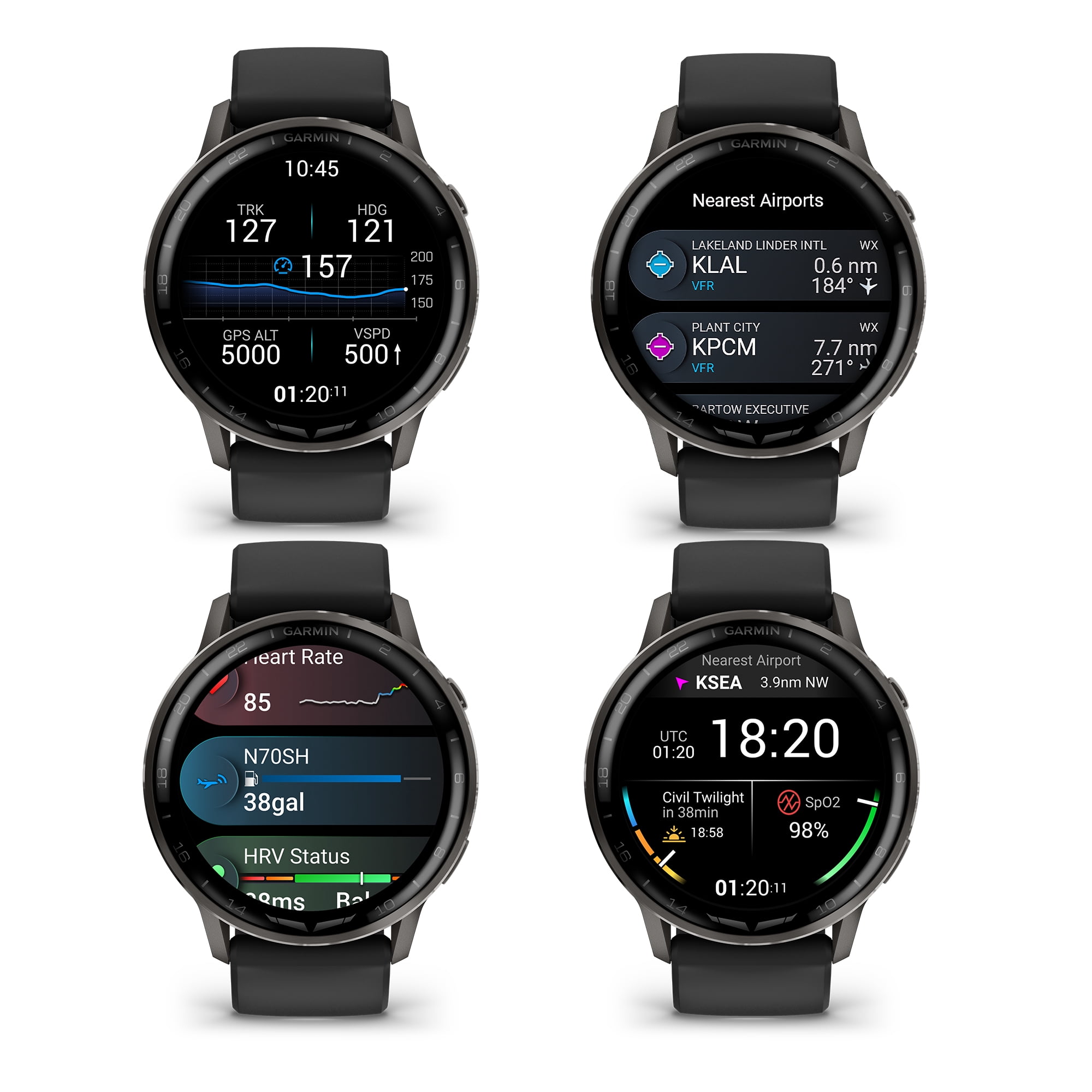 Garmin D2 Air X15 Aviation Smartwatch 45MM Slate Stainless Steel Bezel Black Silicone Band AMOLED Display GPS Direct-To Navigation Built-In Flashlight Pilot Watch Bundle