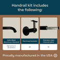 thumbnail image 3 of Industrial Aluminum 1.5 Inch Round Ada Complete Indoor/outdoor Straight Handrail Grab Bar Kit, Returns To Wall, 8 Foot Handrail, 3 of 4