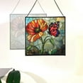 thumbnail image 4 of Butterfly and Poppy Flower Stained Glass Panels – Square Shaped Window Hangings, Tiffany Glass Traditional Art Crafts for Home Decor Gifts 79OR10, 4 of 6