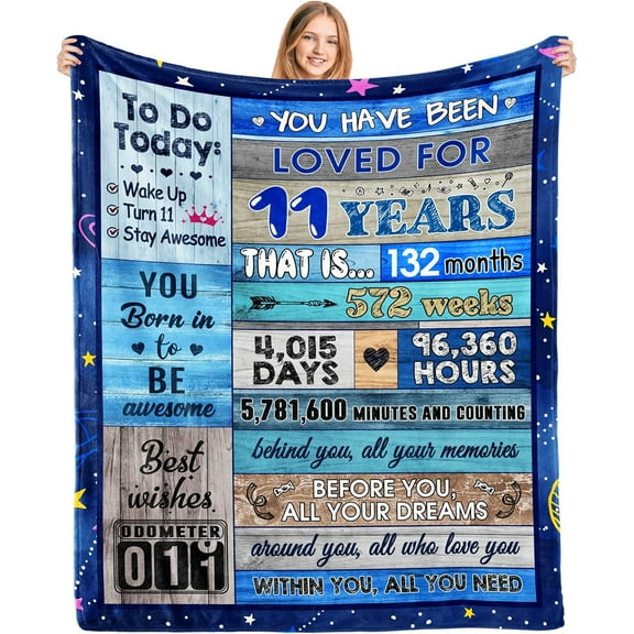 Happy 11 Year Old Birthday Gift Throw Blanket,11th Birthday Decorations For Girls, 11th Girl Boy Gifts For Birthday,Boy Girl 11 Years Old Gift Ideas, Blanket For Birthday Party Decor 60”x50”