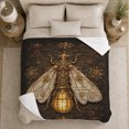 thumbnail image 5 of Winter Steampunk Insect Flannel Blanket with Gold Wings Snowflakes Holly Gear Art, Dark Brass Holiday Machinery Style, Gothic Sofa Bedroom Home Decor, Christmas Gift, 5 of 9
