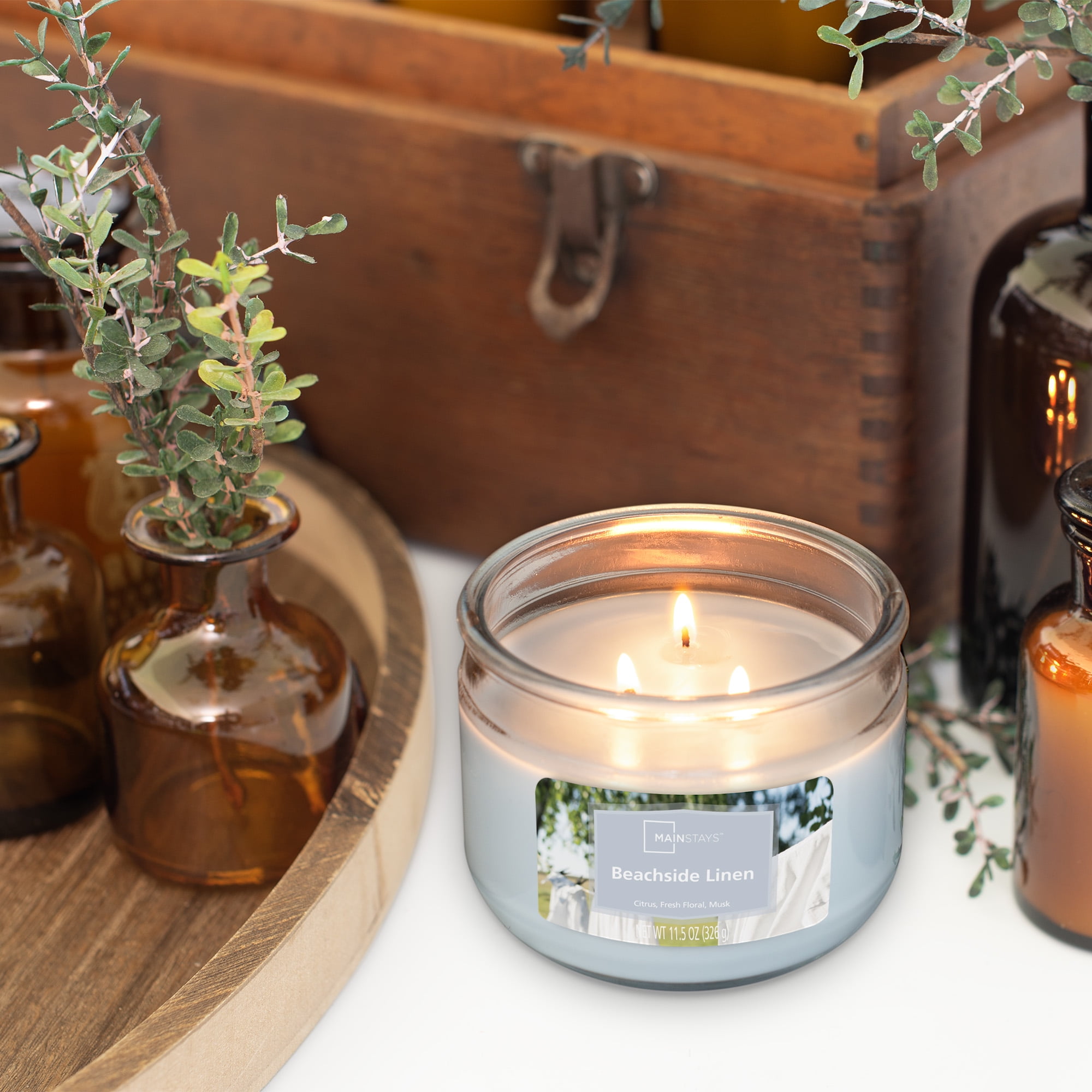 Mainstays Beachside Linen Scented 3 Wick Candle, 11.5 oz.