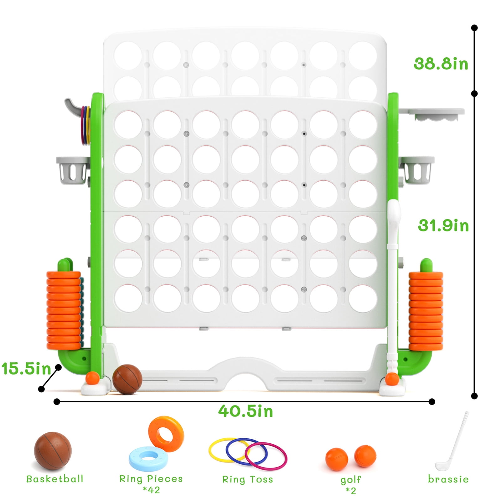 KORIMEFA Jumbo 4 in a Row Game,4-to-Score Giant Game Set for Kids & Adults,Adjustable Height (2.5-3.2FT) Connect Game with Quick-Release Slider, Indoor&Outdoor Family Party Games(White Green)
