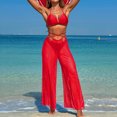 thumbnail image 5 of lcziwo Women's 2025 Solid Color Bikini 3 Piece Beach Outfits Casual Halter Neck Bras and Split Mesh Pants with Bottom Shorts Swim Suit Red L Holiday Sales, 5 of 5