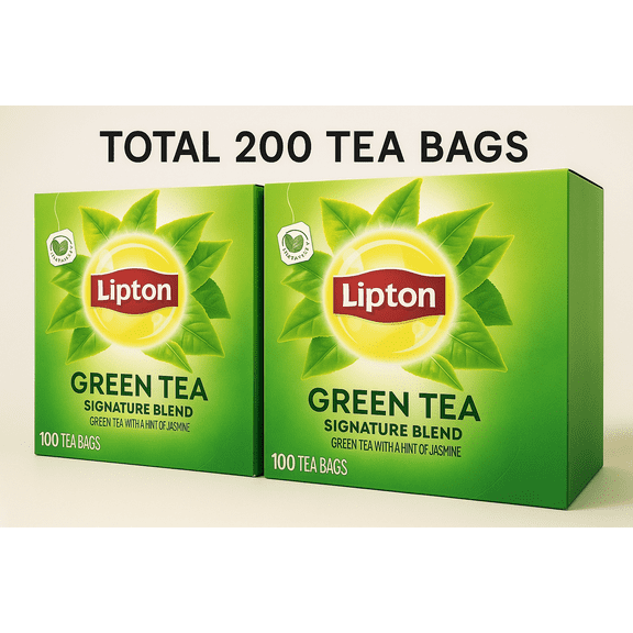 Lipton Green Tea, 100% Natural, 100 Count (Pack of 2) - 200 Tea Bags with Hint of Jasmine