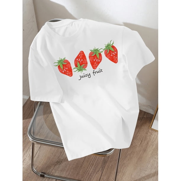 Girls' Stylish And Simple Strawberry Print Comfortable T-Shirt