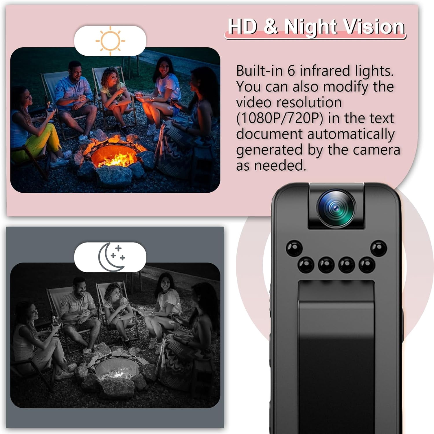 MUSICOZY Mini Body Camera HD 1080P Portable Video Recorder, Small Security Camera with 1.3 Inch Night Vision, 180° Rotatable Lens, Wearable Body Camera for Police Enforcement