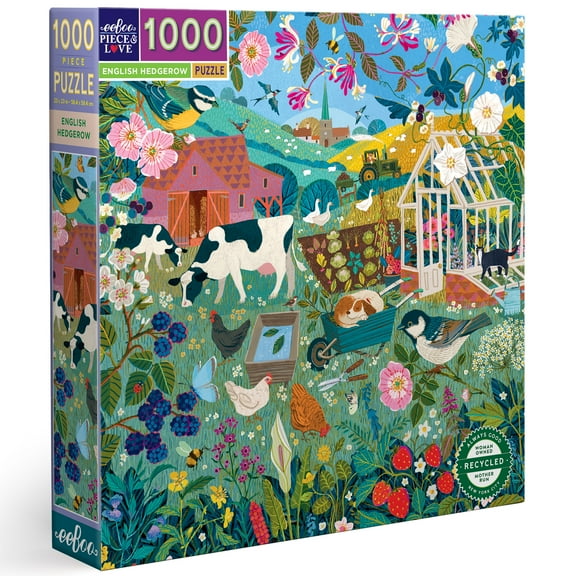 eeBoo Piece and Love English Hedgerow 1000 Piece Square Adult Jigsaw Puzzle, 23" x 23" when completed, 14 Years and Up.