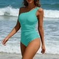 thumbnail image 5 of JGGSPWM One Shoulder One Piece Swimsuit Women Ribbed Scalloped Bathing Suit Slimming Full Coverage Beachwear for Women Blue S, 5 of 8