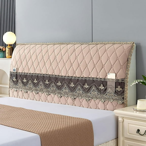 Stretch Quilted Headboard Cover with Storage Pockets - Fits Queen & King Size Beds - Washable Dust Protector for Wood, Upholstered, Leather Headboards (65cm H)