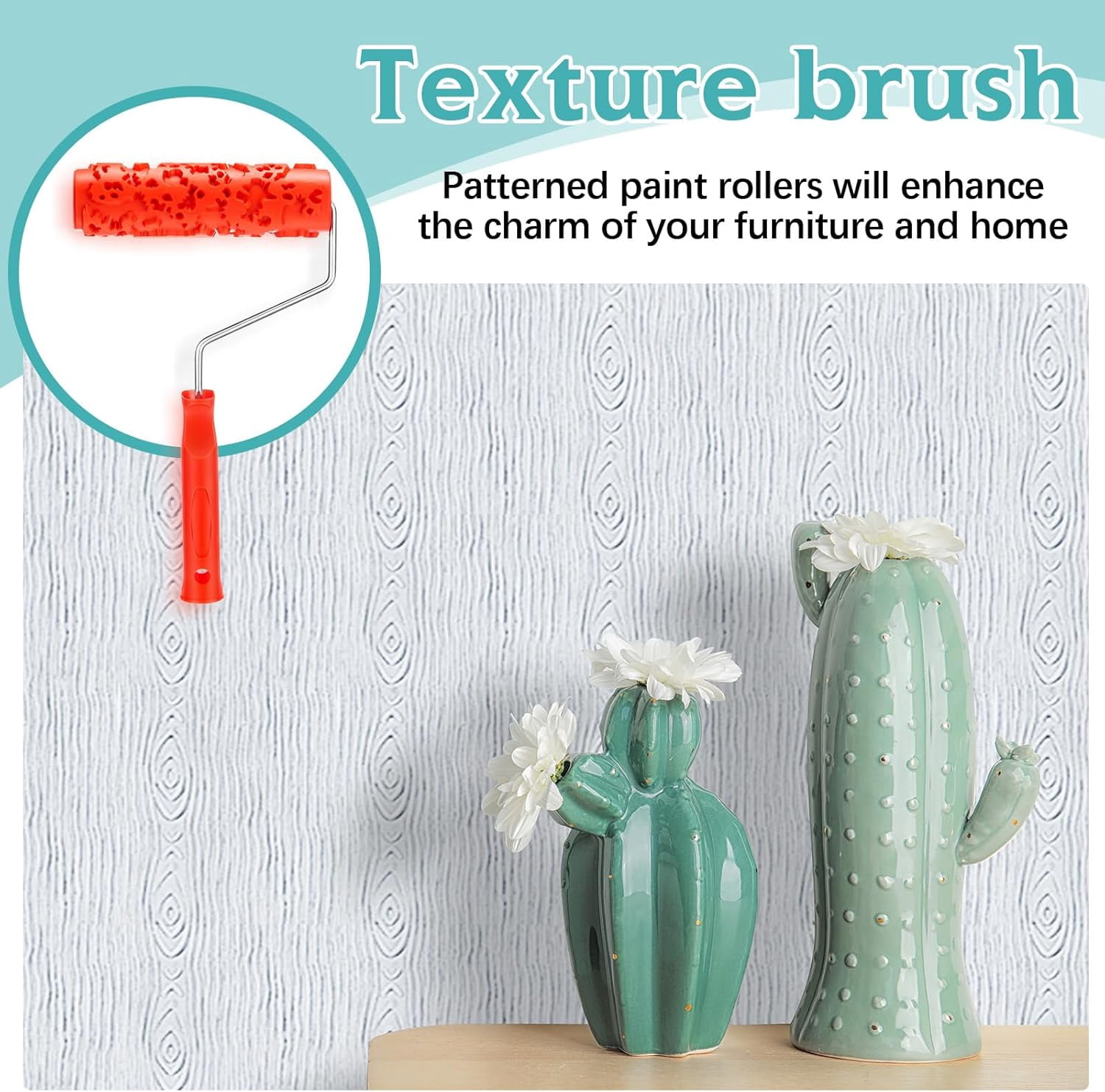 ABPETE 2 Pcs 7'' Texture Roller Pattern Paint Roller for Wall Decoration Classic Rubber Roller Texture Roller Tool to Add Design to Thick Slurry Elastomeric Coatings, Not Paint Rollers (Eg300t)