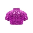 thumbnail image 2 of YiZYiF Kids Girls Sparkly Sequin Mock Neck Short Sleeve Dance Crop Top for Hip Hop Jazz Cheerleading Hot Pink 12, 2 of 7