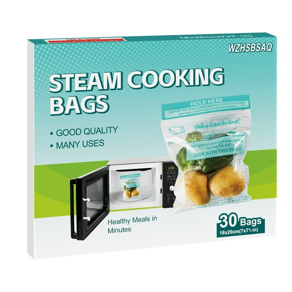WZHSBSAQ  Microwave Steamer Bags 30 x Zippered Steam Cooking Bags for Fresh Vegetables, Potatoes and Meat, Quick and Easy Cooking Method - Medium 7 in x 7.87 in (30 Bags)