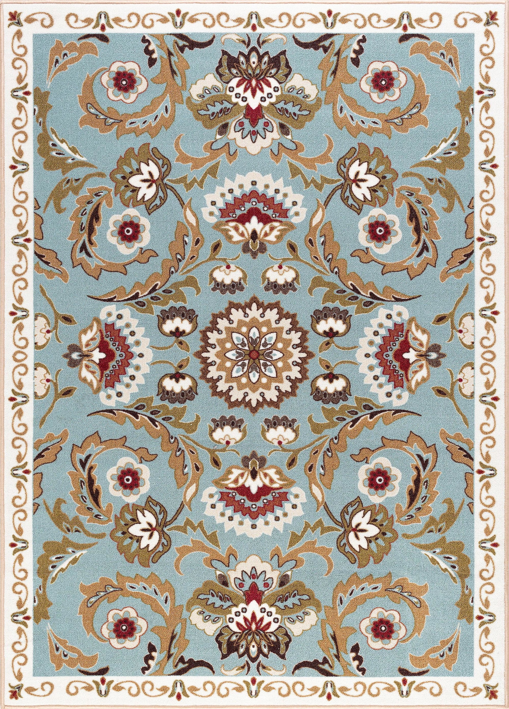 Transitional 7x10 Area Rug (6'7'' x 9'6'') Floral Seafoam, Beige Living Room Easy to Clean
