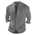 thumbnail image 4 of New Men's Retro Cotton Linen Casual Loose Fitting Long Sleeved Shirt 2XL, 4 of 5