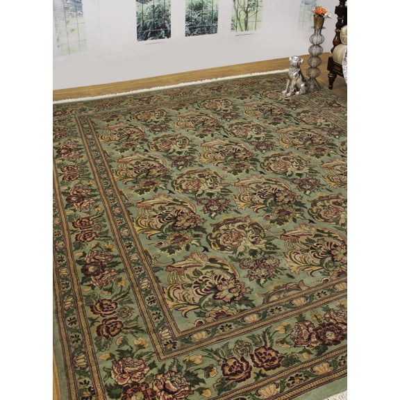 William Basarabian Lt. Green/Red Rug, 8'1" x 9'10"